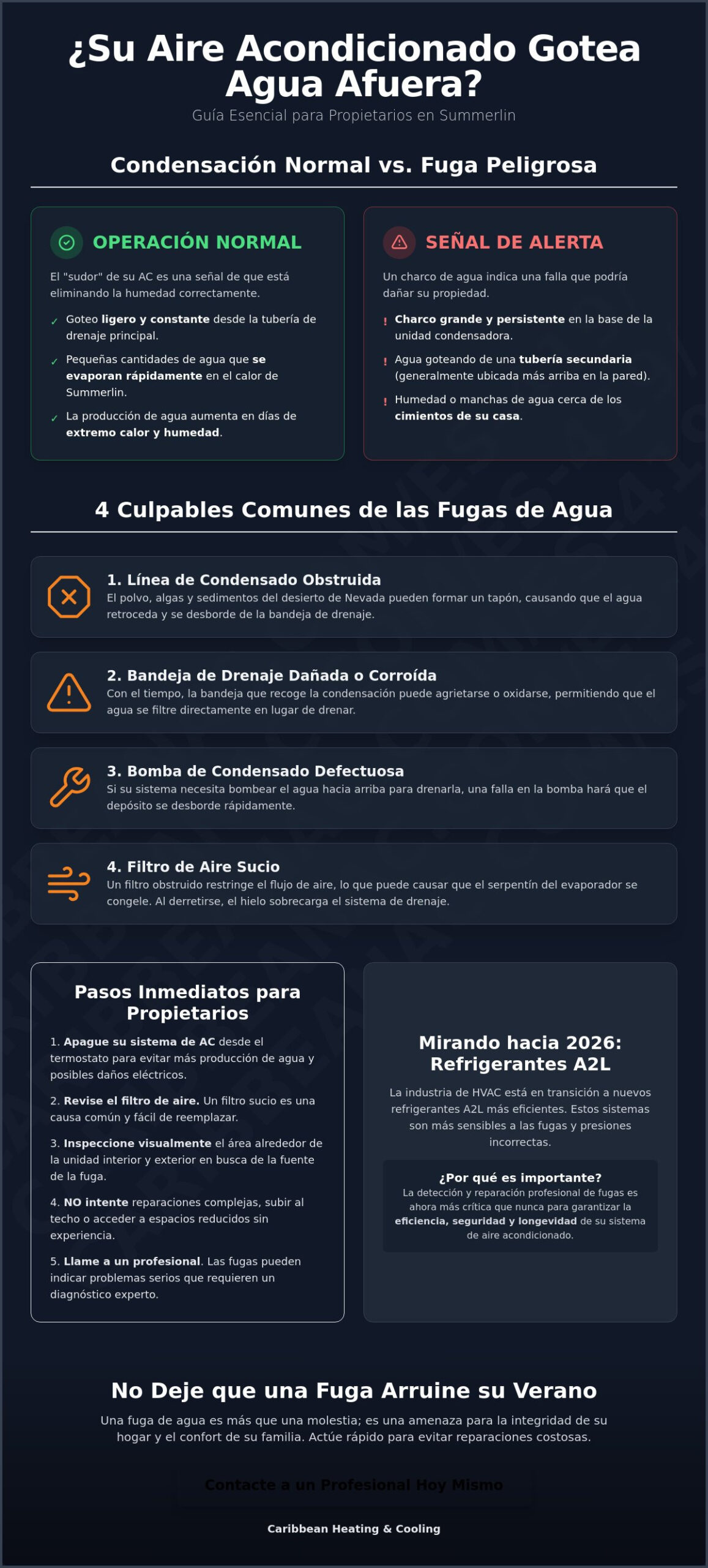 Unidad de Aire Acondicionado Goteando Agua Afuera en Summerlin: ¿Normal o Emergencia? (2026)