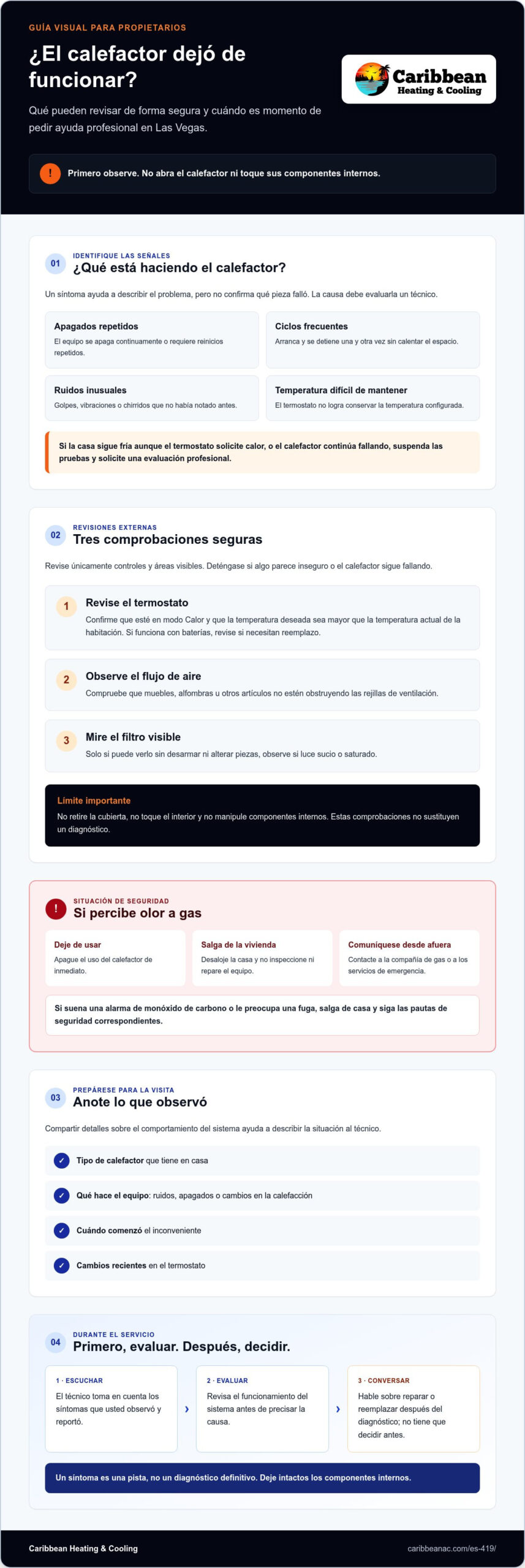 Reparación de calefactores en Las Vegas: Señales de alerta, revisiones seguras y próximos pasos